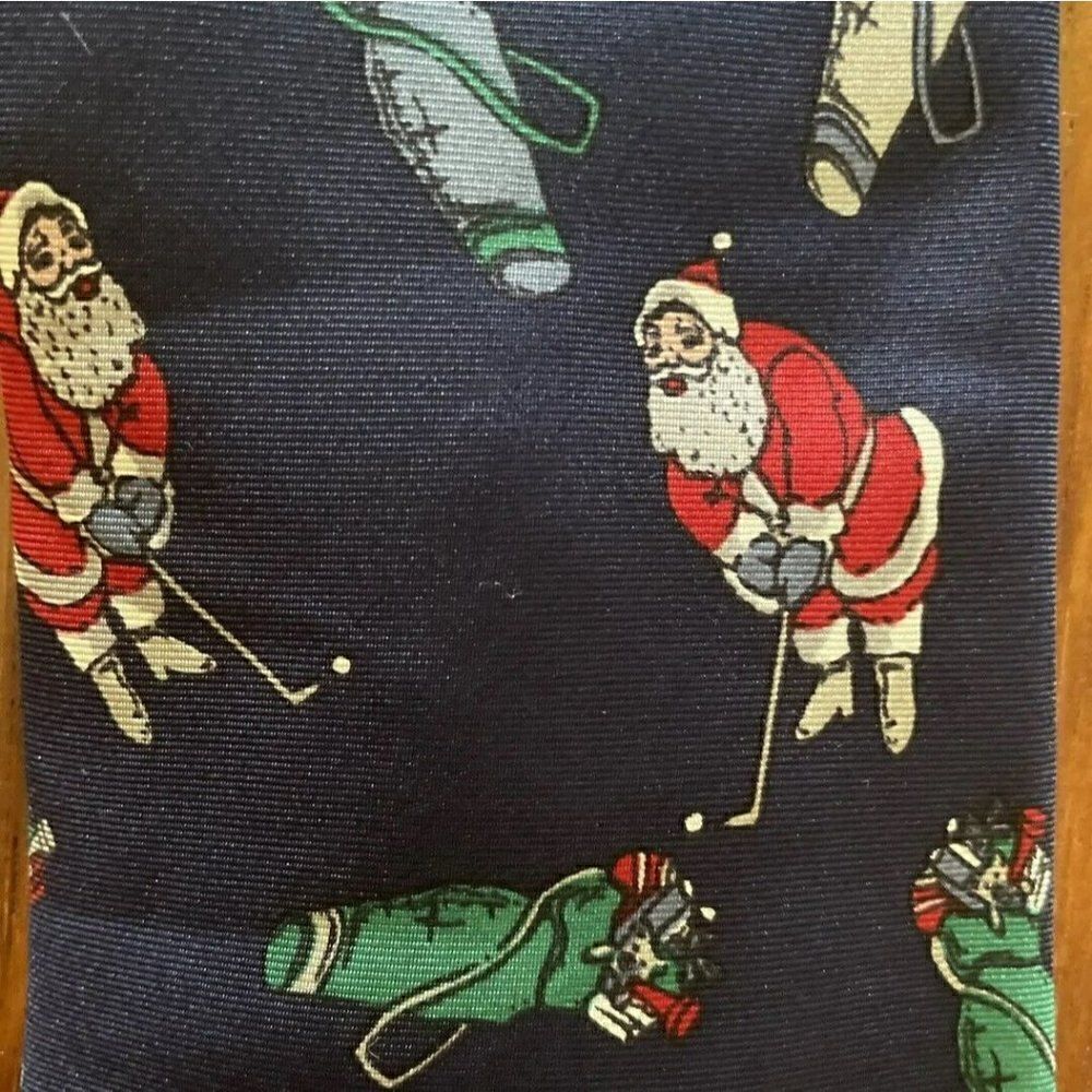Santa Golf Neck Tie Christopher Hayes Christmas Holiday 100% Silk Made In Italy